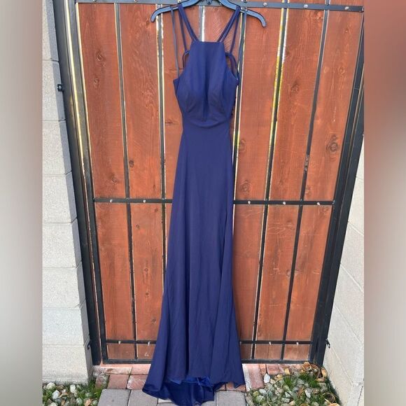 LA FEMME Open Back Jersey Gown Navy size 6 - Picture 3 of 7